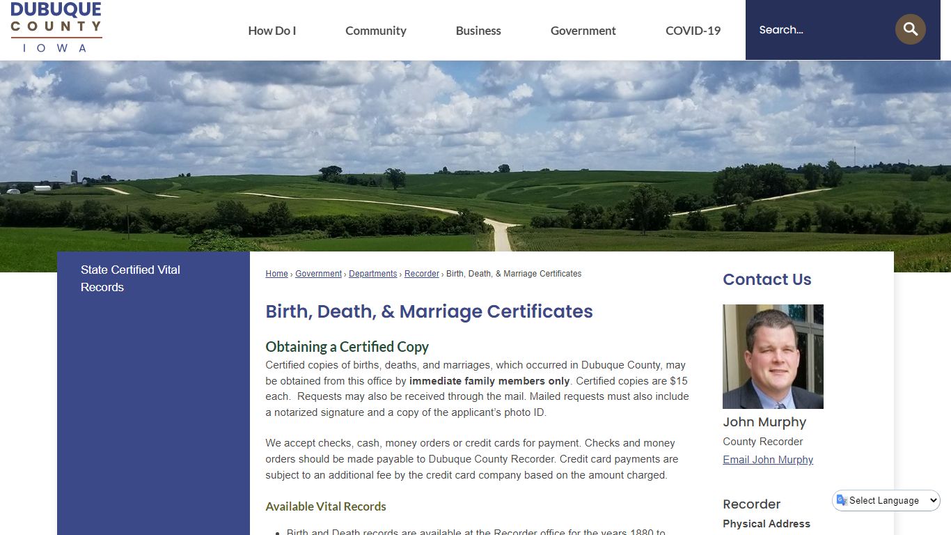 Birth, Death, & Marriage Certificates | Dubuque County, IA